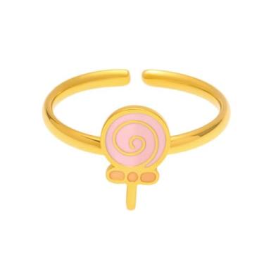 Imagem de Lindo anel de cauda de pirulito para mulheres, aço inoxidável banhado a ouro 18K, anel aberto ajustável, simulação kawaii, comida doce, anéis de dedo de ajuste confortável, joia de formatura para