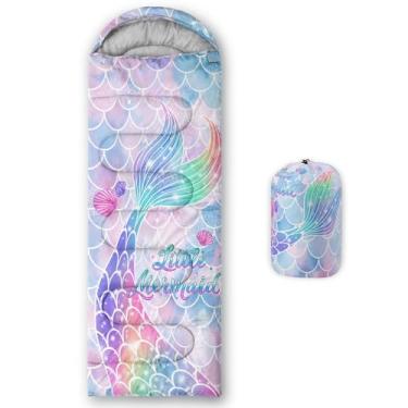 Imagem de Smell Sunshine Saco de dormir infantil para meninos e meninas, estampa de escamas de sereia, leve, quente, portátil, ao ar livre, interior, impermeável, resistente ao clima frio, saco de dormir para