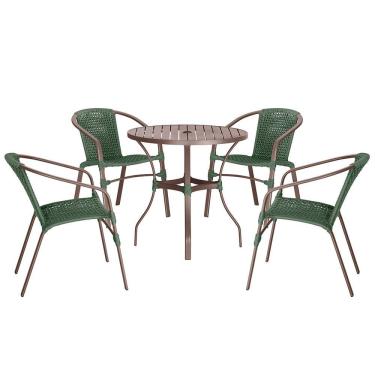 Imagem de 04 Cadeiras Floripa E Mesa Roma 80cm Marrom Trama Original Verde