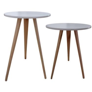 Imagem de Kit 2 Mesas Lateral De Canto Apoio Redonda Retrô 56 E 68 Cm branco