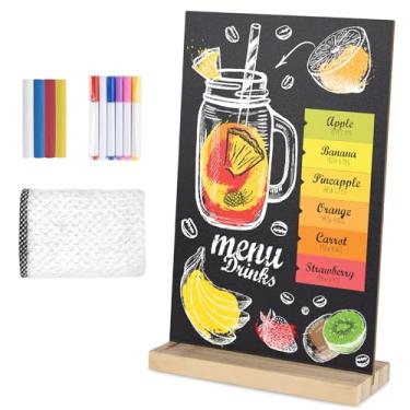 Imagem de BOUBONI 1 pacote de placas pequenas de quadro-negro com suporte de madeira 15,2 x 20,3 cm placa de quadro negro de mesa dupla face quadros de menu para cozinha, casamento, bar e restaurante