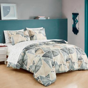 Imagem de ESCA Conjunto de edredom triangular, solteiro, GG, com lençóis – Conjunto de cama azul de 5 peças em uma bolsa