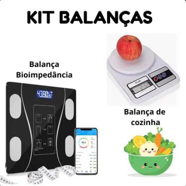 Imagem de Kit Balança Banheiro 180kg + Balança Cozinha Digital 10kg Compacta e d