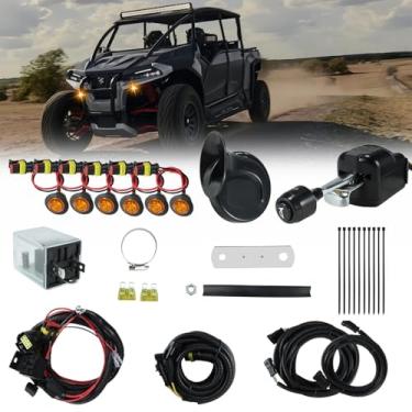 Imagem de Kit de seta UTV com interruptor de direção de coluna, buzina de 12 V com botão, Street Legal com perigo, kit de pisca-pisca LED âmbar compatível com Polaris, Kawasaki, Can-Am, Pioneer, Talon, Arctic