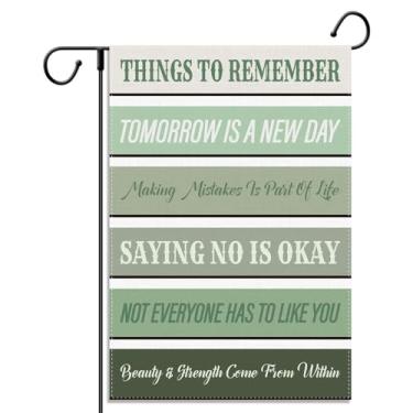 Imagem de Pudodo Sage Green Things to Remember Bandeira de jardim afirmações positivas para meninas e mulheres, citações motivacionais, placa vertical de tamanho duplo, decoração ao ar livre (verde sálvia)