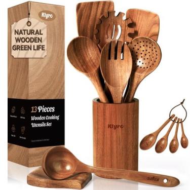 Imagem de Conjunto de utensílios de cozinha KLYRO: colheres de madeira com colhe