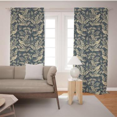 Imagem de Cortina Tecido Oxford Sala Pássaros e Folhas - 140x220cm - Fabrika de 