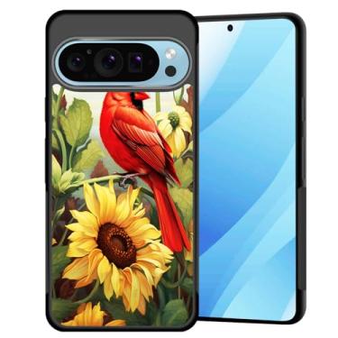 Imagem de BFUKVOU Capa para Pixel 10 Pro XL, capa rígida de policarbonato + TPU macio, antiderrapante, ultrafina, à prova de choque, para Google Pixel 10 Pro XL 6,8 polegadas 2025, pássaro vermelho girassol
