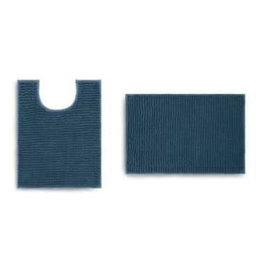 Imagem de Jogo De Tapete Banheiro Popcorn 2 Peças Antiderrapante Azul Star - App