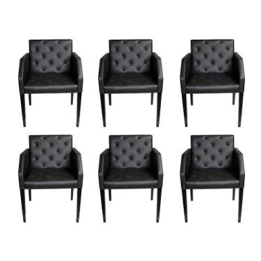 Imagem de Kit 6 Poltronas Nina Retrô Estilo Capitonê Em Tecido Sintético - Preto