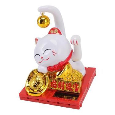 Imagem de Plástico de design branco movido a energia solar Fortune Cat Statue - 