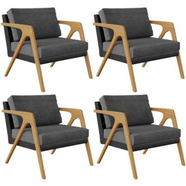 Imagem de Kit 04 Poltronas Pietra material sintético Preto Linho Cinza Escuro - 