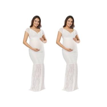 Imagem de Vestido de sereia grávida com decote cruzado para mulheres - Lightbek 