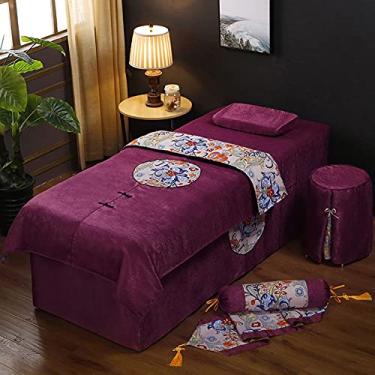 Imagem de 4 peças simples pequeno apartamento salão de beleza chinês dedicado fisioterapia massagem cama capa de cama massagem capa de cama (roxo 7 * 190 cm)