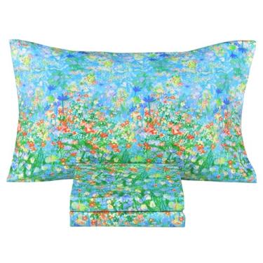 Imagem de Scientific Sleep Jogo de lençol de cima, lençol de cima, lençol com elástico e fronha para meninas (jardim verde, solteiro)