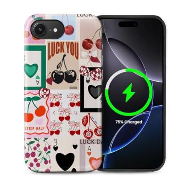 Imagem de ZHEGAILIAN Capa compatível com iPhone 16e, [compatível com MagSafe], capa rígida híbrida de 2 camadas para meninas, meninos, mulheres, homens, capa de telefone com design de colagem de cartão cereja