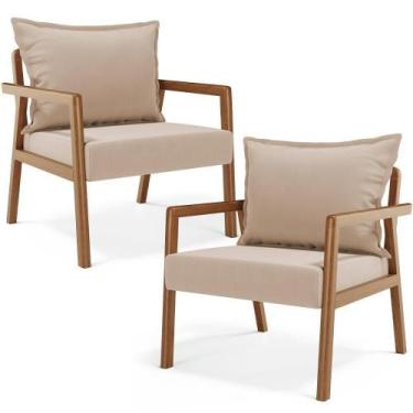 Imagem de Kit 02 Poltronas Decorativa Para Sala De Estar Alícia B04 Suede Bege -