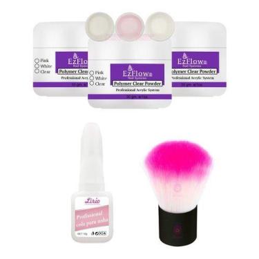 Imagem de Pó Acrílico Transparente 3 Unidades + Cola Lirio + Pompom - OEM, Pink