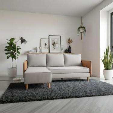 Imagem de Sofá Living Roma com Chaise 3 Lugares 1,90m Linho Cinza com Braço mate