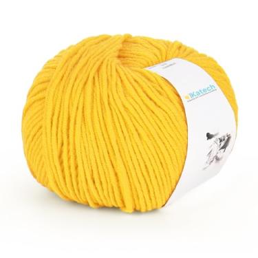 Imagem de Katech Fio de algodão para crochê - 55% algodão 45% acrílico - 4 médios (penteado) - fio de algodão de leite super macio - ótimo kit inicial de crochê e tricô para artesanato colorido (amarelo)