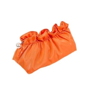 Imagem de Bolsa de higiene pessoal com design enrugado, impermeável, organizador de maquiagem, bolsa portátil de armazenamento de cosméticos, Laranja, Cosmetic_case