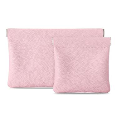 Imagem de Sightor Bolsa de cosméticos de couro para bolsa, pacote com 2 pequenas bolsas de maquiagem para mulheres, bolsa de moedas, batom, acessórios de cosméticos, organizador de viagem, rosa