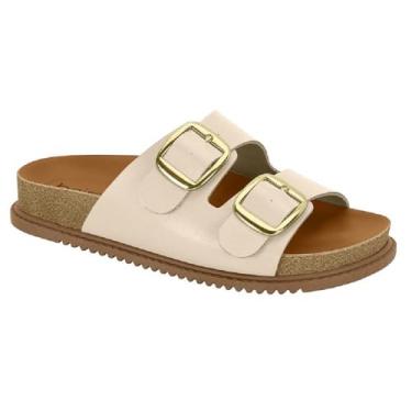 Imagem de Sandália Feminina Conforto com Fivelas Douradas, Sola Anatômica, Disponível em Preto e Bege (Creme, BR, Adulto, Numérico, 36)