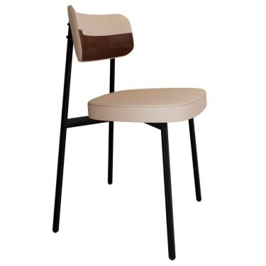 Imagem de Cadeira De Jantar Estofada Fixa Ella M25 Linho Areia/marrom - Mpozenato