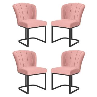 Imagem de Kit 4 Cadeiras Jantar Flor Mesa Cozinha Reforçada Base Metal Preta Rosa