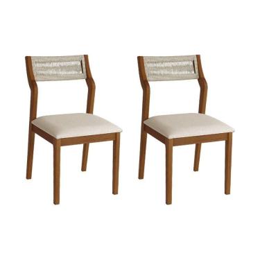 Imagem de Conjunto 2 Cadeiras De Jantar Lagum Conforto Estofada Jequitibá Terra Linho Bege E Corda Náutica