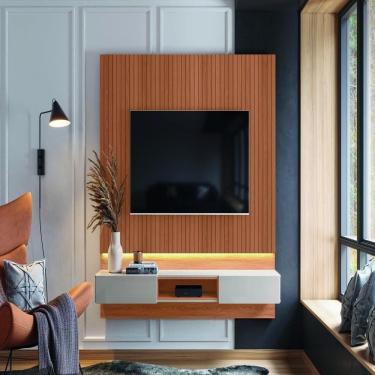 Imagem de Painel Para Tv Riga Jequitiba Ripado 3d-off White Perolizado