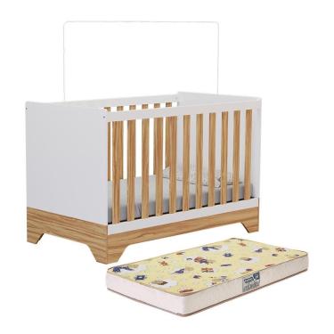 Imagem de Berço Americano Popy Retrô 3 Em 1 Branco Brilho/amêndoa Com Colchão Supreme - Móveis Peroba