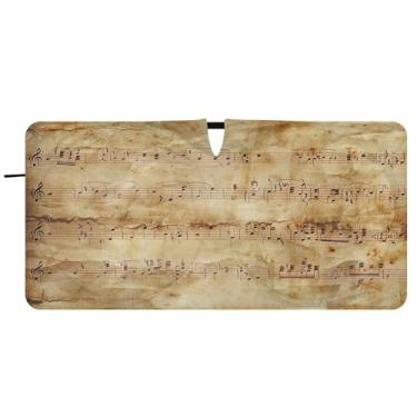 Imagem de Blueangle Para-brisa com partituras vintage - 149.9 cm x 76.2 cm dobrável carro janela dianteira para-sol blocos raios UV viseira de sol (584)