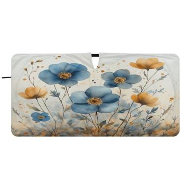 Imagem de Blueangle Aquarela flores silvestres pára-brisa sombra solar - 149.9 cm x 76.2 cm dobrável carro janela frontal blocos pára-sol raios UV viseira de sol (728)