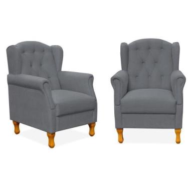 Imagem de Kit 02 Poltronas Para Sala De Estar Yara P02 material sintético Cinza 