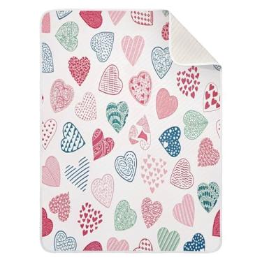 Imagem de Qilmy Cobertor de bebê com coração de Dia dos Namorados 76 x 101 cm, cobertor infantil de algodão macio para meninos e meninas, cobertor leve e quente para bebês de berço, carrinho de bebê, soneca
