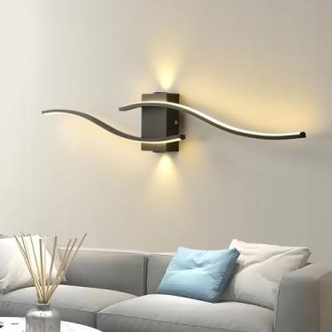 Imagem de Luminária de parede LED moderna preta para interiores, 35W, 3000LM, luz branca quente 3000K, arandela de LED para sala de estar, quarto, hall de entrada, corredores, 100cm