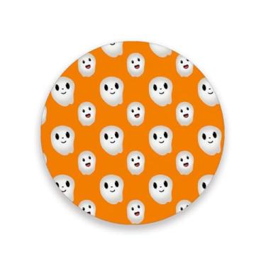 Imagem de JUZIHAI Conjunto de 2 porta-copos de fantasmas fofos de Halloween, porta-copos redondos de pedra de cerâmica absorvente de 9 cm com base de cortiça, tapete de proteção de mesa para cozinha, bar