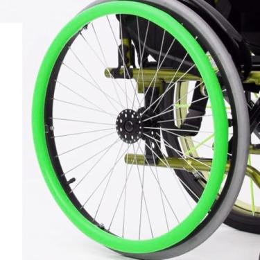 Imagem de Aperto de aro para cadeira de rodas - Capas de silicone para cadeira de rodas - 1 par de rodas traseiras de mão antiderrapante resistente ao desgaste, protetor de anel (verde, 56 cm)