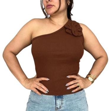 Imagem de Blusa Feminina Básica Ombro Só Detalhe Flor Mula Manca Moda Primavera 