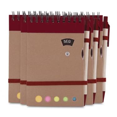 Imagem de Mini Caderno Espiral, Capa em Papel Kraft, 70 Folhas Pautadas, com Blocos Adesivos Coloridos, Caneta e Disco Rotativo dos Dias da Semana, 14,5x9cm (5, Vermelho)