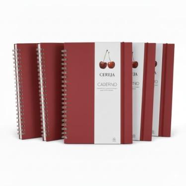 Imagem de Caderno de Anotações Espiral com Elástico, Capa Papel Reciclado, 70 Folhas Pautadas, 21x15cm, com Suporte para Caneta, não acompanha caneta (10, Cereja)