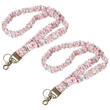 Imagem de PATIKIL Scrunchie Lanyard Teacher, pacote com 2 cordões elásticos para professores, lindos cordões para crachá de identificação com clipes para mulheres, porta-cartões, flor rosa
