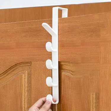 Imagem de 1 gancho sobre a porta, suporte de pendurar roupas de plástico, 5 ganchos para roupas, toalhas, chaves e bolsas, solução de armazenamento elegante, branco