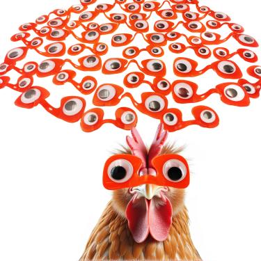 Imagem de ropto Persianas de frango engraçadas – Óculos de galinha sem pino, óculos de aves de capoeira anti-bichinho com olhos de desenho animado para galinhas e faisões, 40 peças (20 médios e 20 grandes)