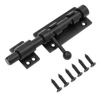 Imagem de Trava deslizante de 10 cm Trinco de portão de aço inoxidável 304 travas de porta de aço inoxidável fosco preto fosco com orifício de cadeado Parafuso de barril resistente para gabinete janela cerca