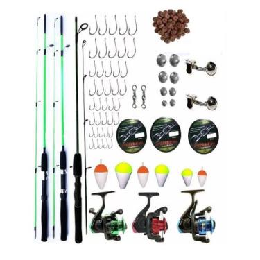Imagem de Kit de Pesca Completo 3 Varas 1,30m 10kg, 3 Molinetes - Xingu