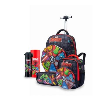 Imagem de Kit Mochila Lancheira Estojo Garrafa Escolar Avengers Marvel-Masculino