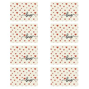 Imagem de XCHI Jogo americano Red Little Love Hearts Dia dos Namorados, conjunto de 8 tapetes de mesa para festa, casa, cozinha, decoração de mesa de jantar, 30 x 45 cm