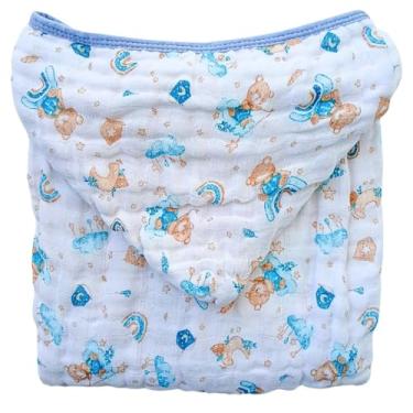 Imagem de Toalhão Banho Infantil Criança Grande Toalhão Banhão Fralda Soft c/Capuz Enxoval 100% Algodão (Urso Bear Azul)